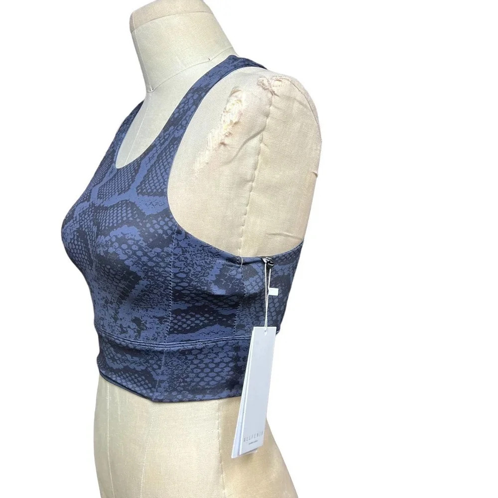 Allfenix Long Sports Bra Racerback Stretch Snake Animal Print Navy‎ Blue Size XS - Picture 5 of 12